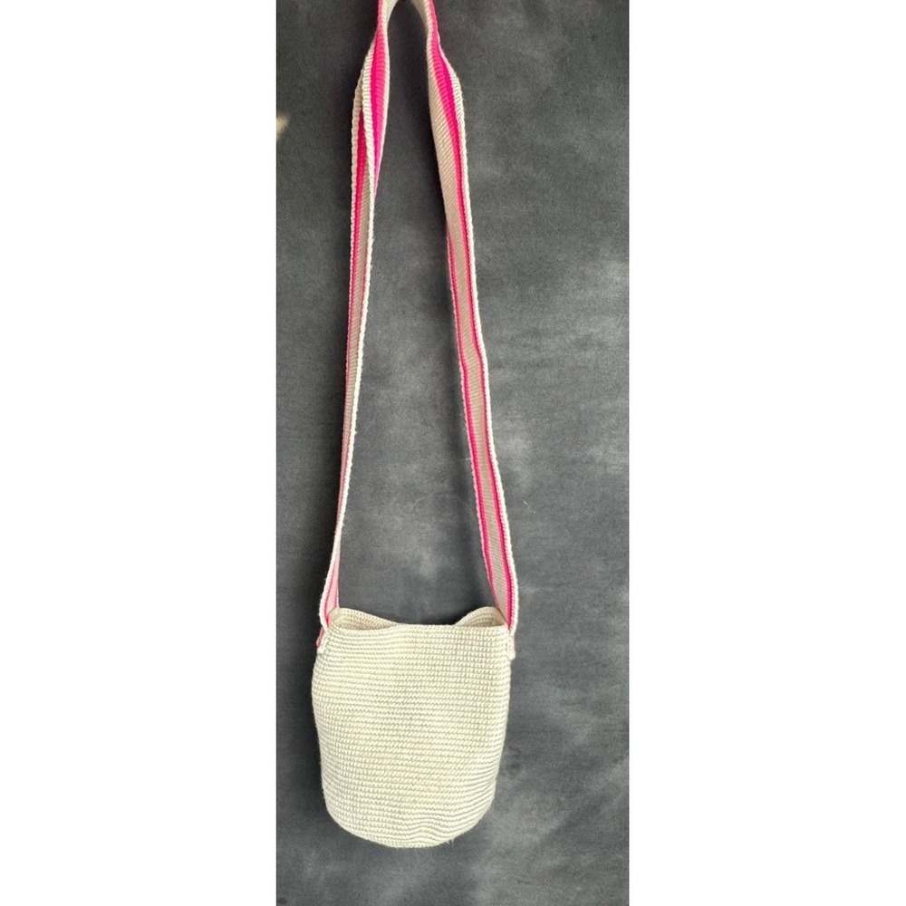 Arte & Tejido Crossbody Bag Cream Pink Stripe Crochet Boho Bucket Small Handbag